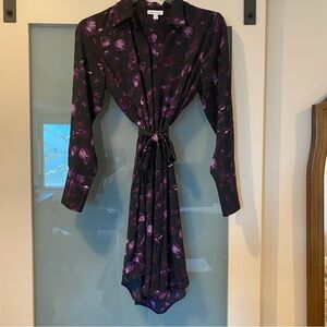Prologue Black and Purple Floral Long Sleeve Dress. Size L. Some white in print.